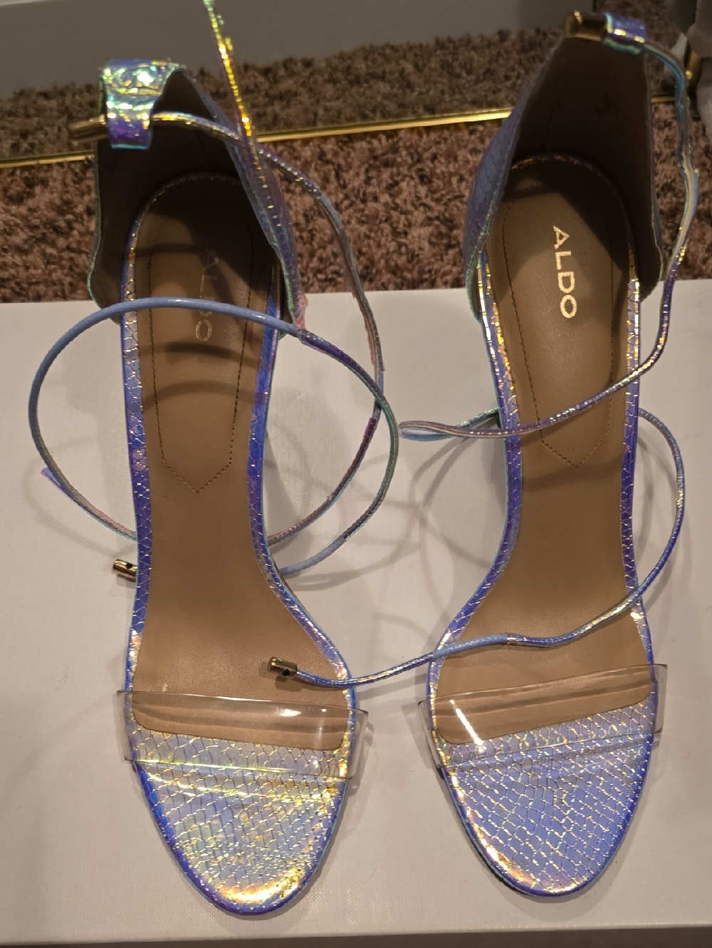 Aldo Iridescent Holographic Lace-Up Heels in Purple/Blue